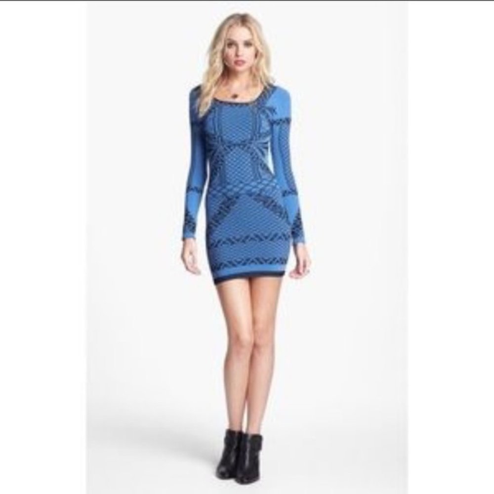 NWT Free People Art Deco Bodycon Blue Dress